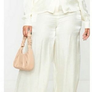 Plus Cream Metallic Wide Leg Trouser